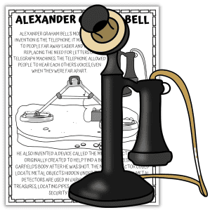 alexander graham bell inventions for kids coloring page printable with telephone