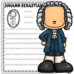 BACH RESEARCH Johann Sebastian Bach composer research worksheet printable with music history questions for students