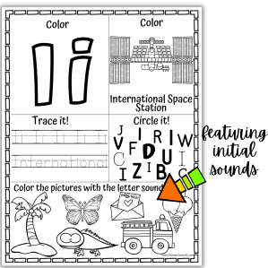 Printable space alphabet letters worksheet for preschool with letter I tracing