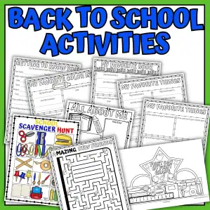First day of school worksheets with coloring pages, scavenger hunts, and classroom activities