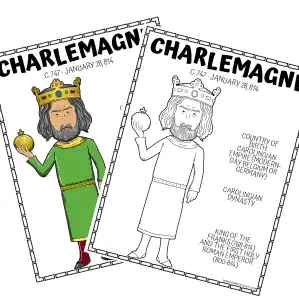charlemagne poster charlemagne worksheet printable set with color poster and black and white coloring page for kids medieval history activity