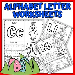 Easter alphabet worksheets cover with printable letter tracing and coloring pages for preschool