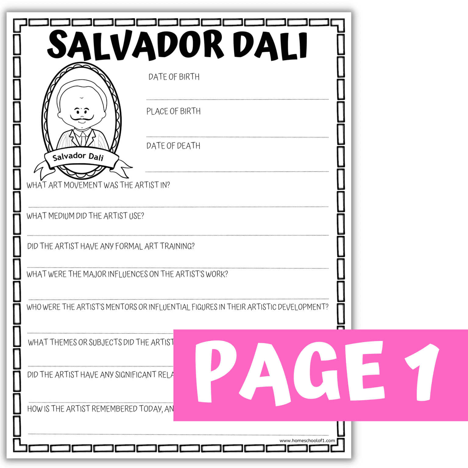 Famous artists coloring pages - Homeschool of 1 Shop