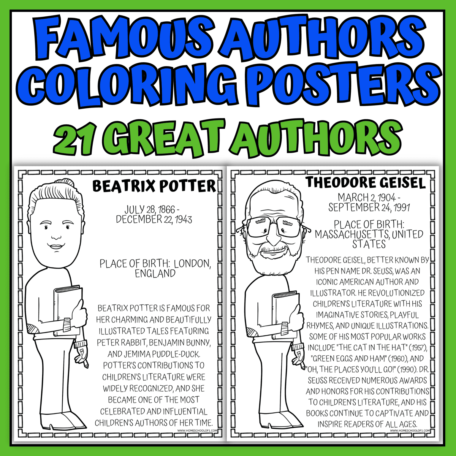 Famous Children&rsquo;s Authors Coloring Pages Bundle