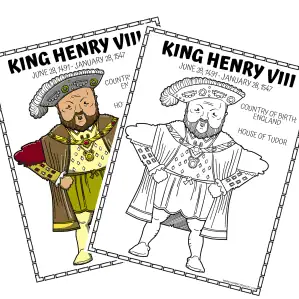 king henry viii posters King Henry VIII fact poster and coloring page printable featuring an easy outline drawing of the Tudor king for kids