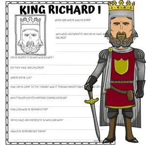 king richard i research King Richard I research worksheet with biography questions and Richard the Lionheart poster printable