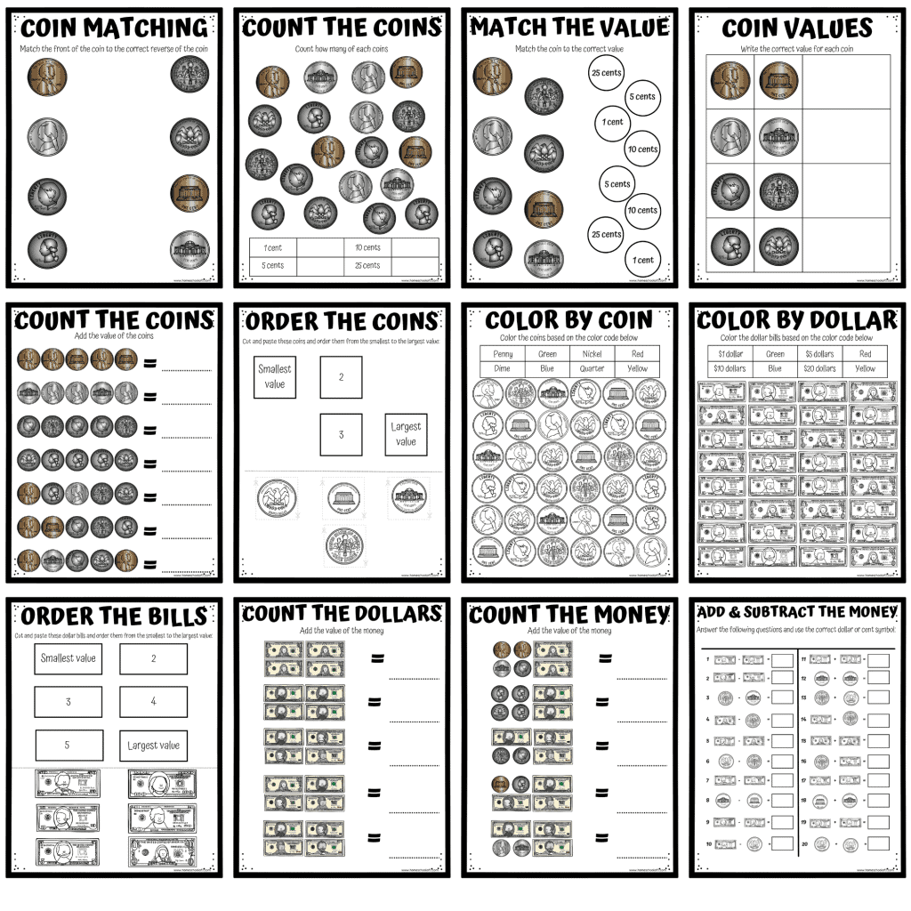 Money Worksheets For Kindergarten: Learn to Count US Coins