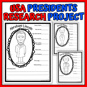 President research worksheet one pager printable for U.S. Presidents research projects with biography facts and writing prompts