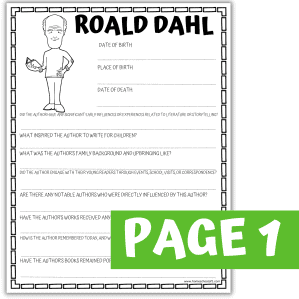 roald dahl 1 Roald Dahl research worksheet printable with biography questions and author study activities