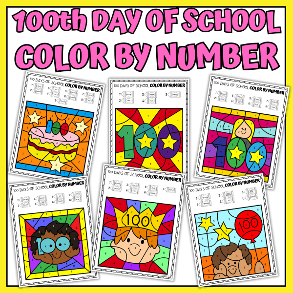 100TH DAY OF SCHOOL COLOR BY NUMBER PRINTABLES