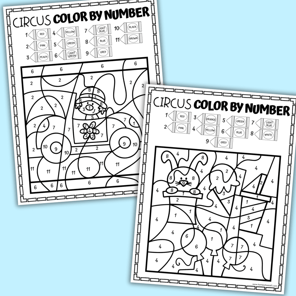 Circus Color By Number Printables