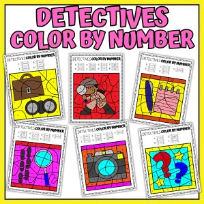 Printable detective color by number worksheets for kids