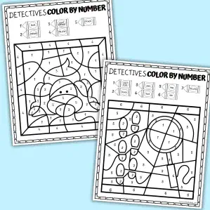 detectives color by number worksheets Detective color by number worksheet with magnifying glass and sniffer dog