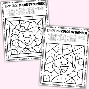 DIFFERENT EMOTIONS COLOR BY NUMBER Emotions color by number worksheets featuring happy and sad feelings for preschool and kindergarten