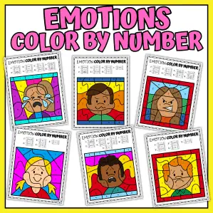 Emotions color by number printables with 9 feelings coloring pages for kids