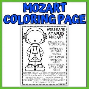 Mozart coloring page with composer facts for kids