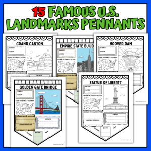 US Landmarks Research Pennants (15 Printable Projects for Geography)