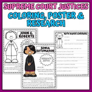 supreme court justices worksheets with biography research and coloring pages for kids