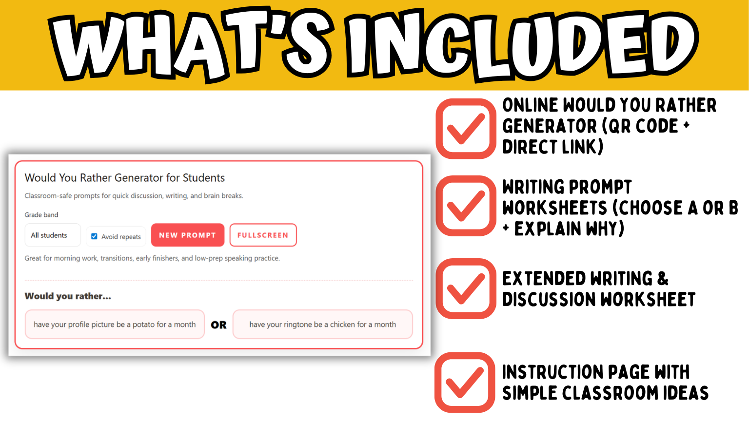 Online would you rather generator with printable writing prompts and discussion worksheets