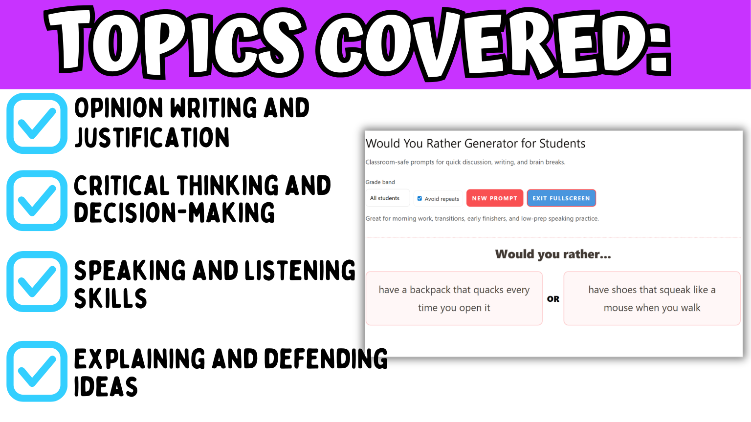 Would you rather opinion writing activity for critical thinking and speaking skills