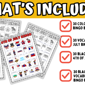 whats included in the 4th of july bingo pack