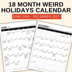 18 Month Weird Holidays Calendar