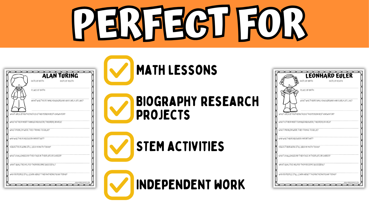 Mathematician biography research worksheets for math lessons, STEM activities, and independent classroom work