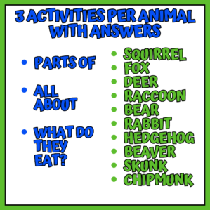 Forest animal worksheets featuring 10 woodland animals