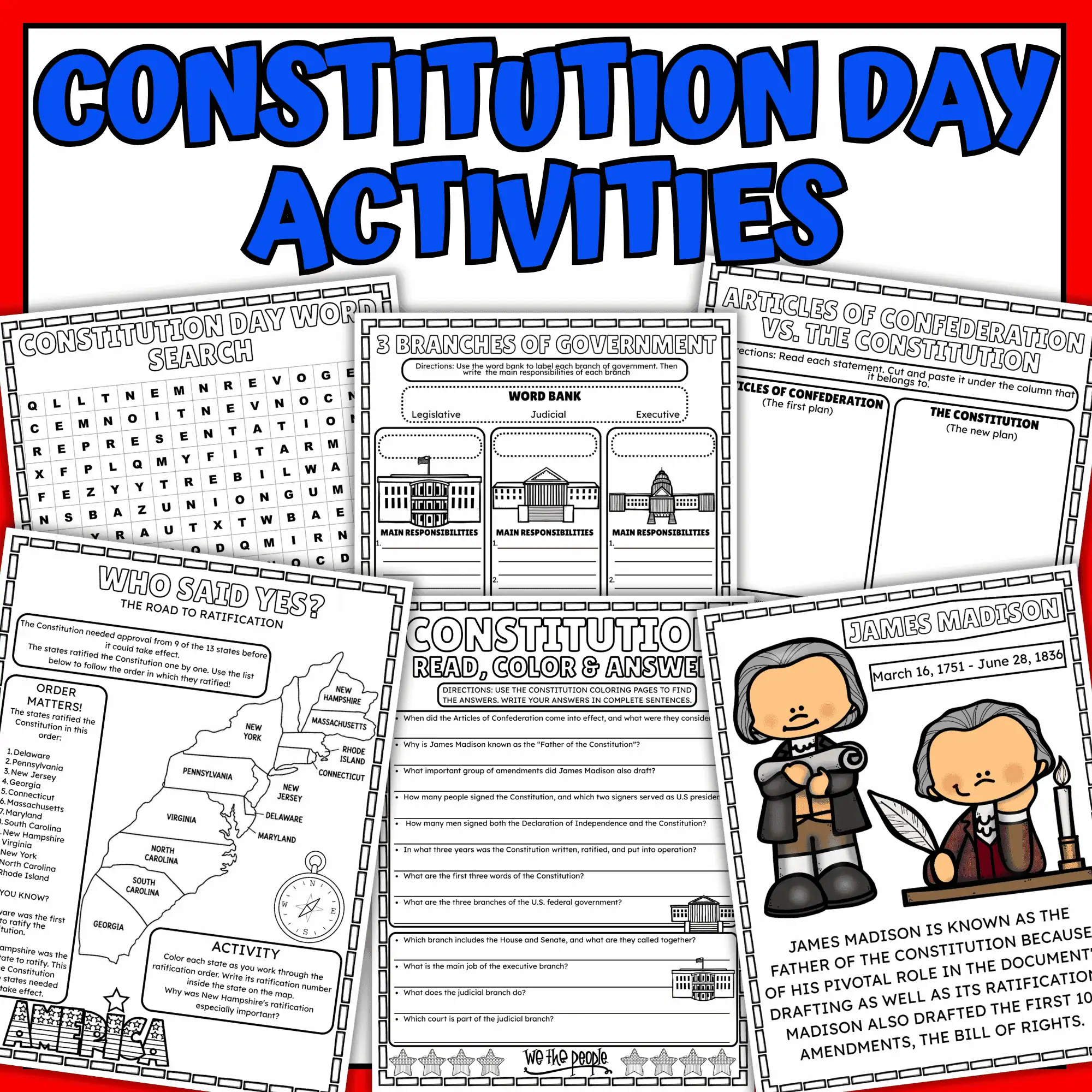 Constitution Day activities and government worksheets