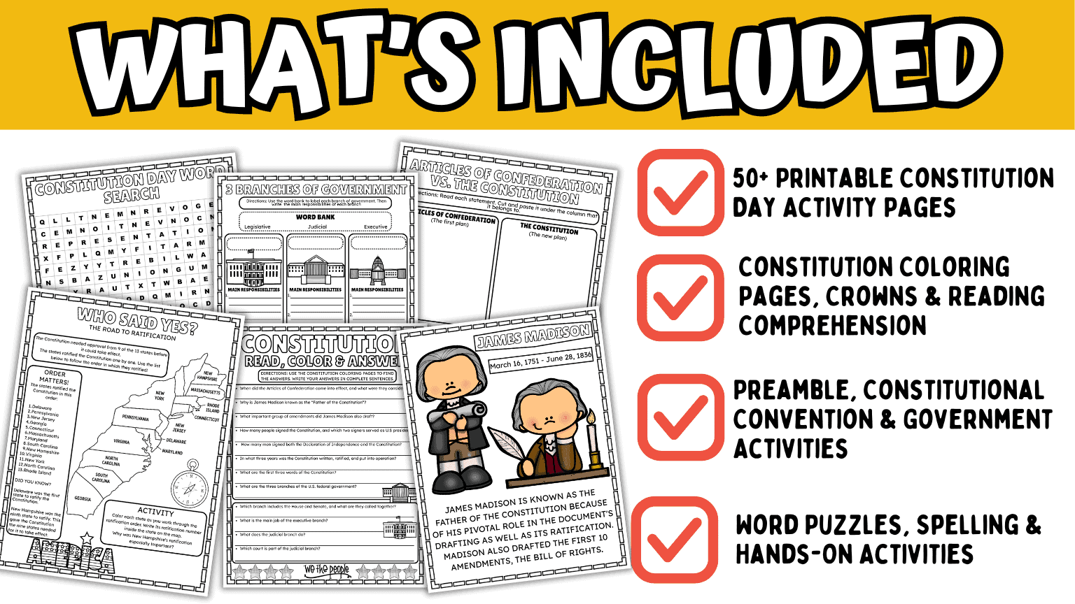 Constitution Day printable activities for grades 2-5