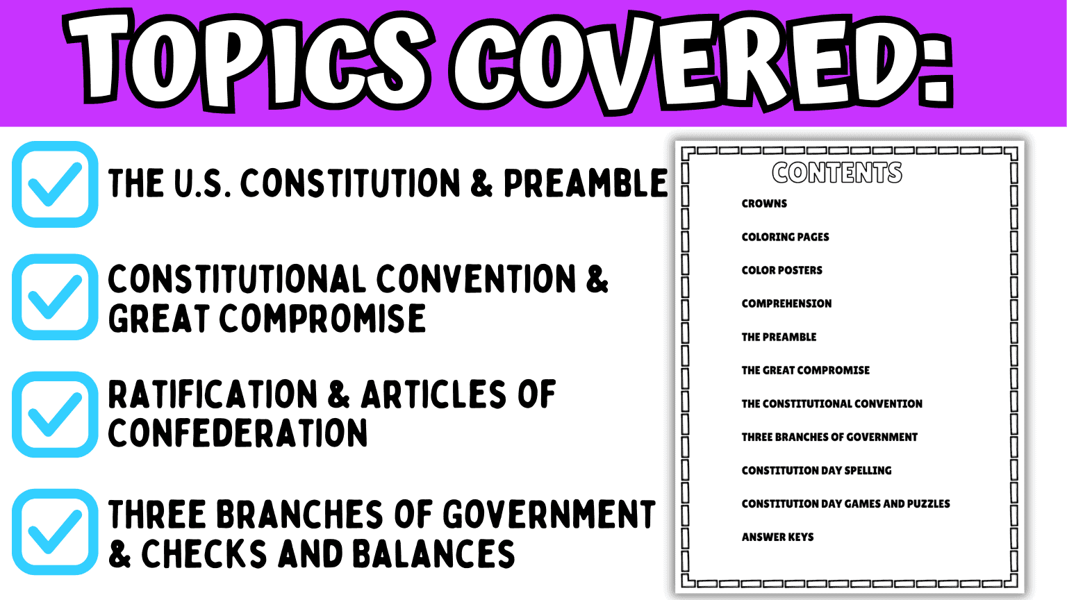 Constitution Day worksheets covering key government topics