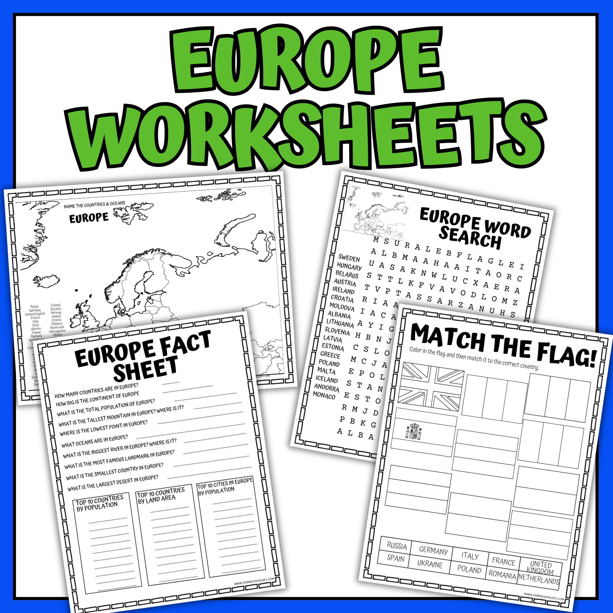 Europe worksheets for kids