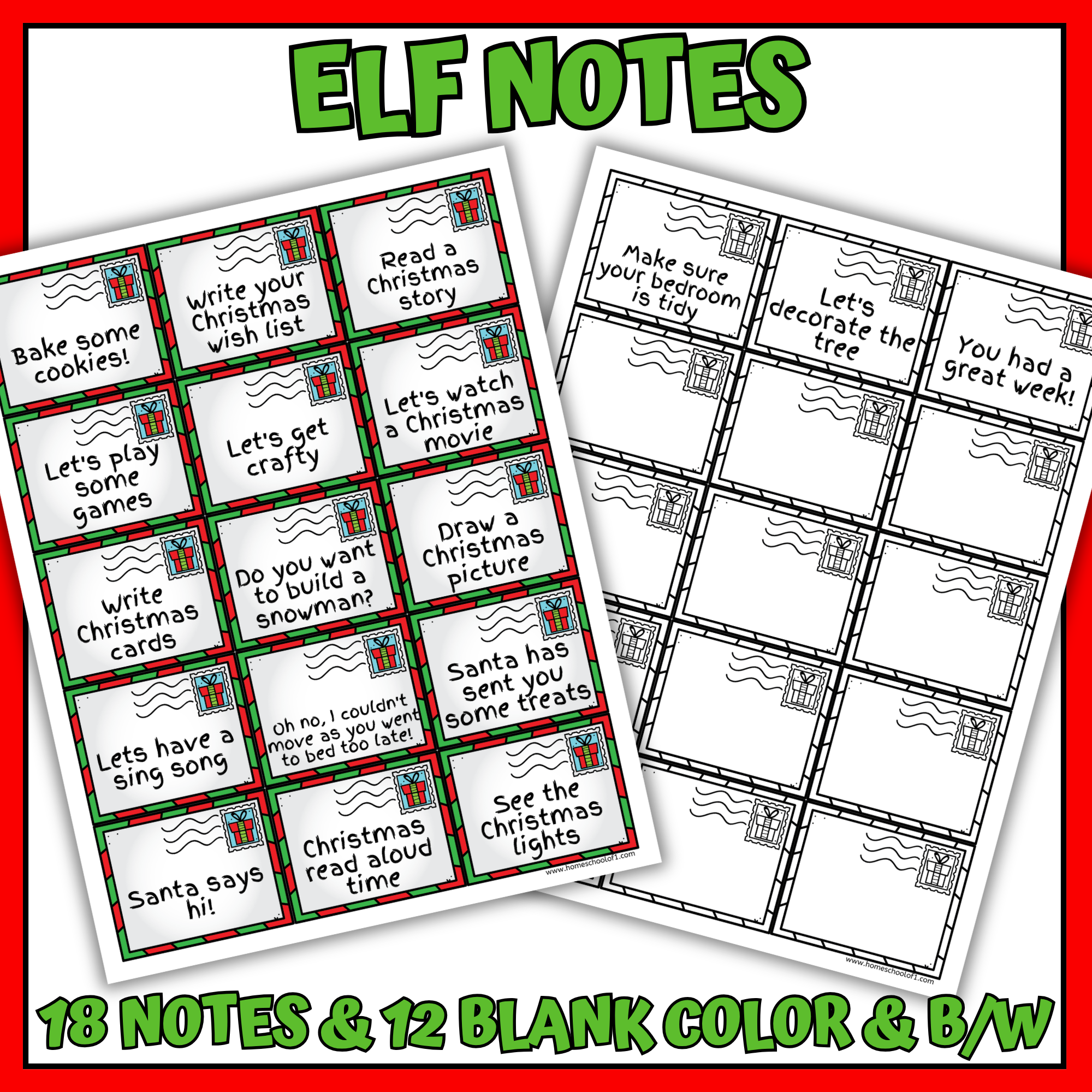 Printable Christmas Elf Note Cards