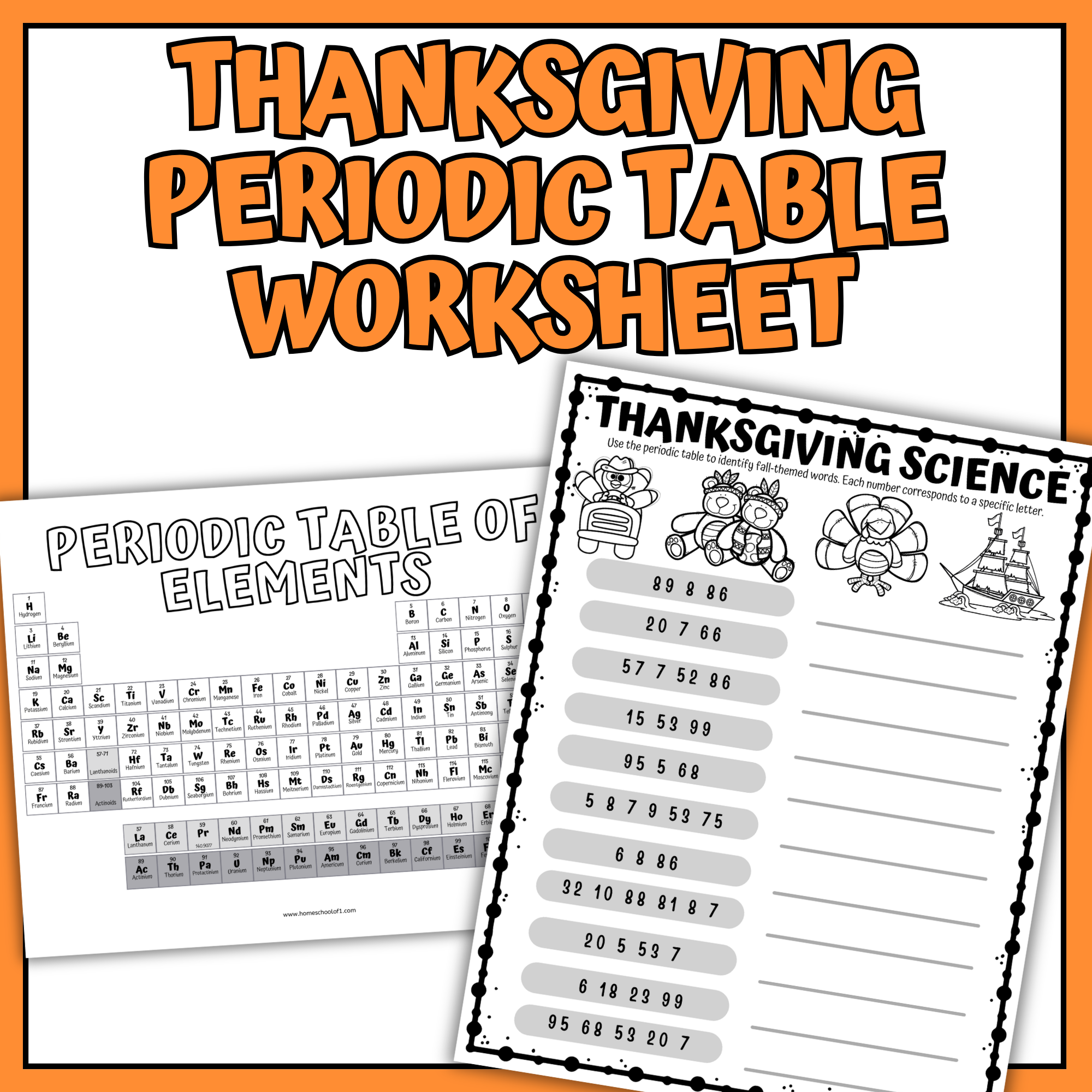 Thanksgiving Periodic Table Worksheet
