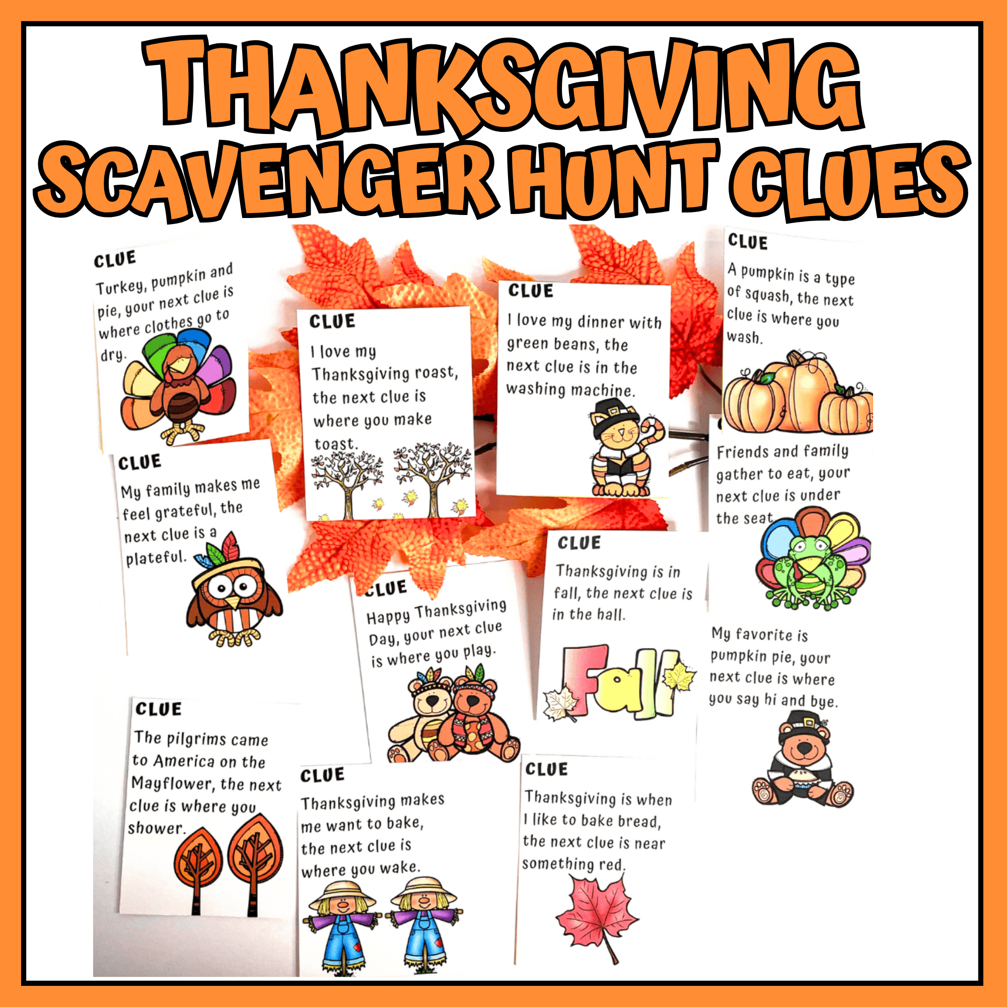 Thanksgiving Treasure Hunt Clues for Kids