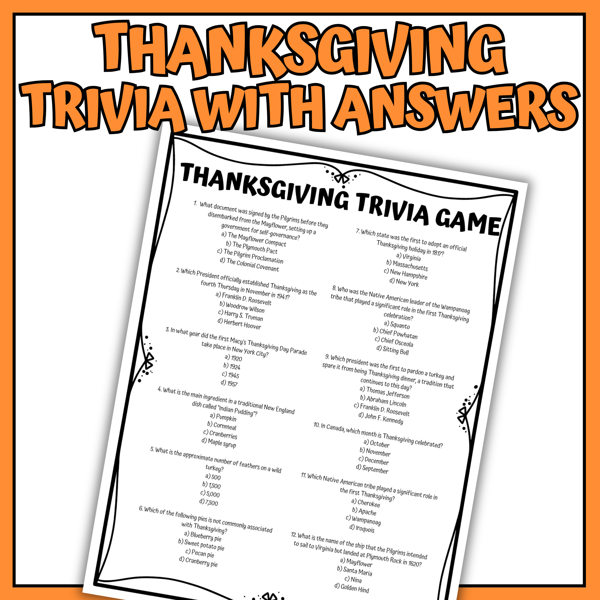 Thanksgiving Trivia Game Printable With Answers
