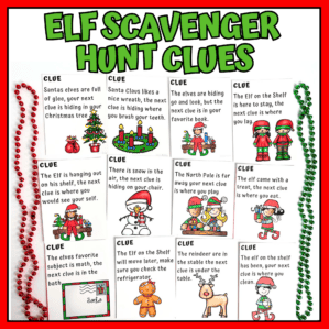 elf scavenger hunt rhyming clues