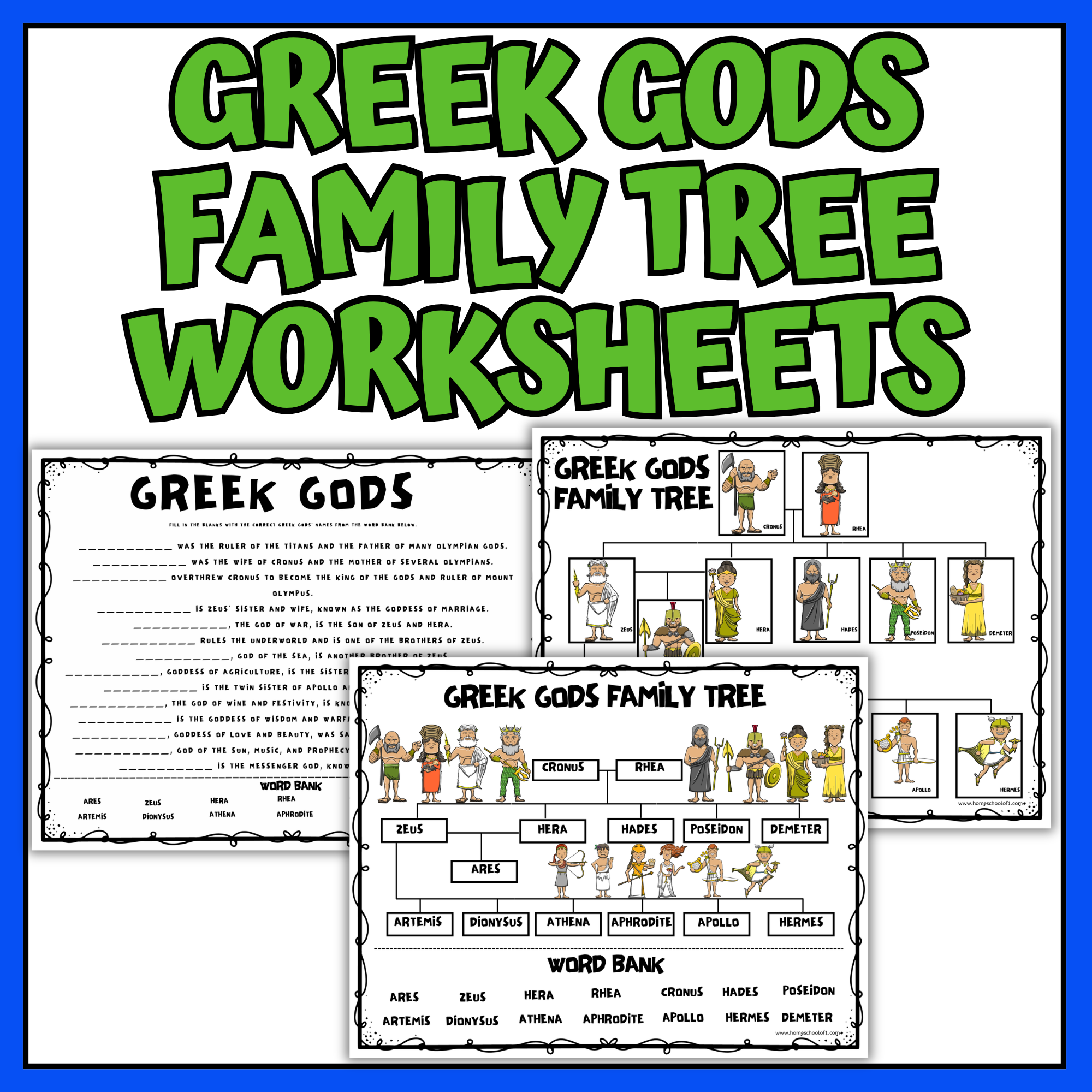 greek gods family tree worksheets