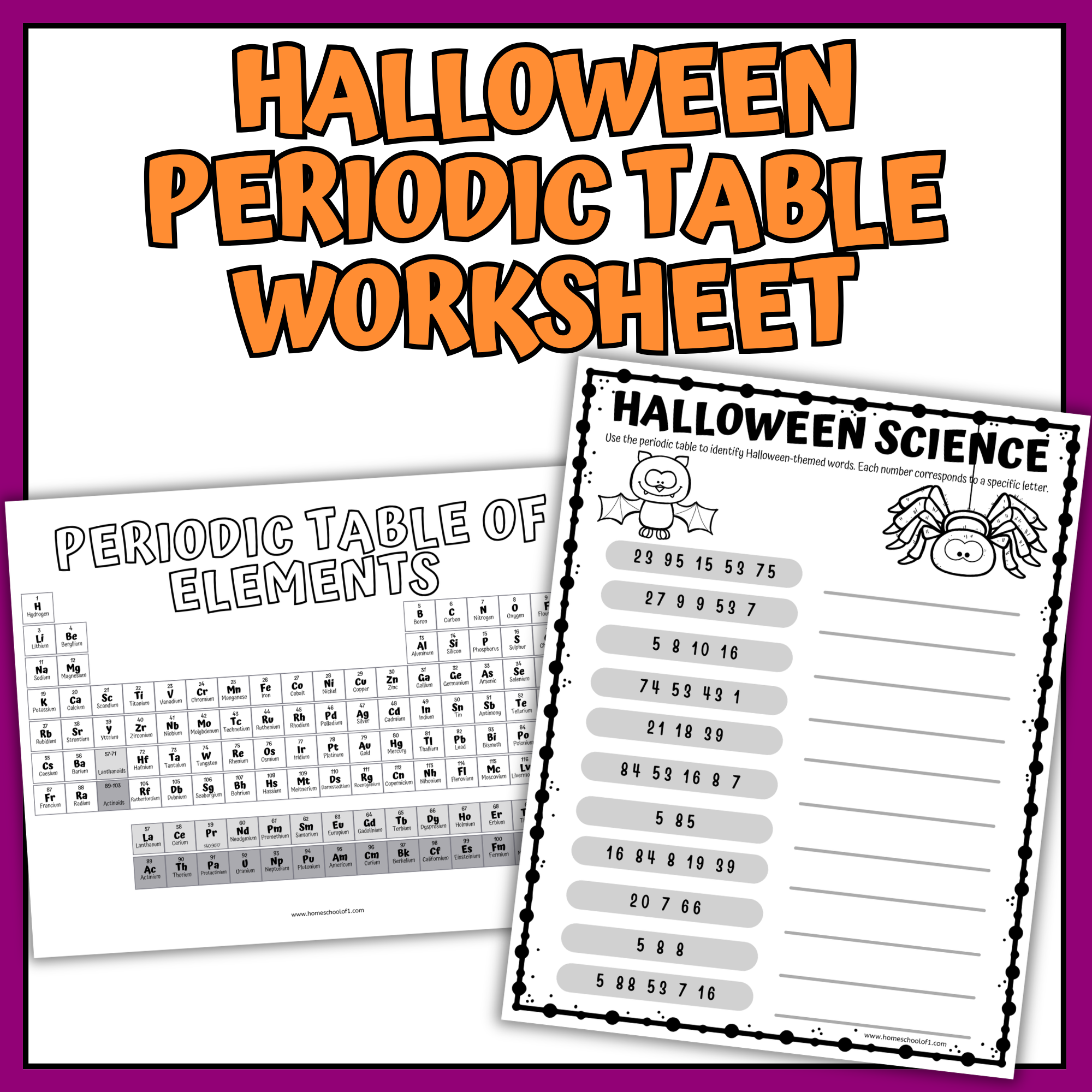 halloween periodic table worksheet