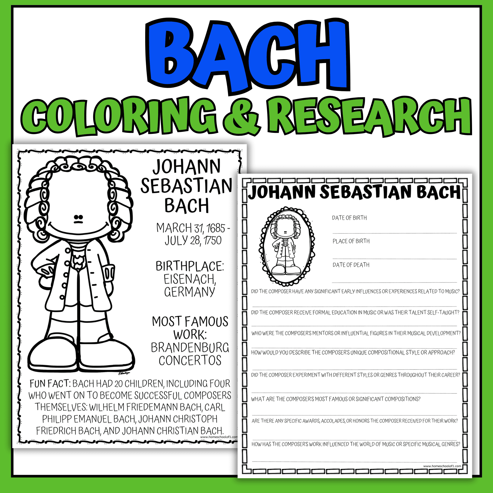 Johann Sebastian Bach Worksheets
