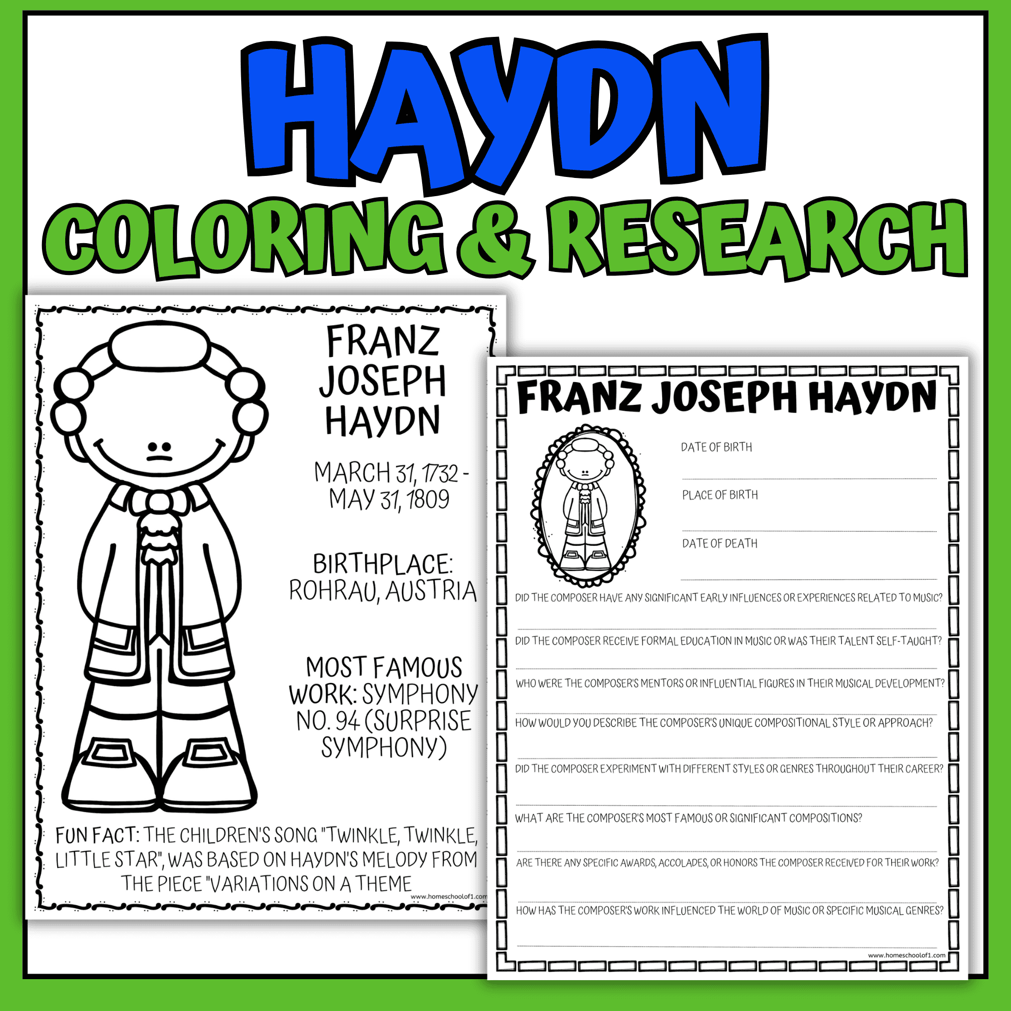 Franz Joseph Haydn Worksheets