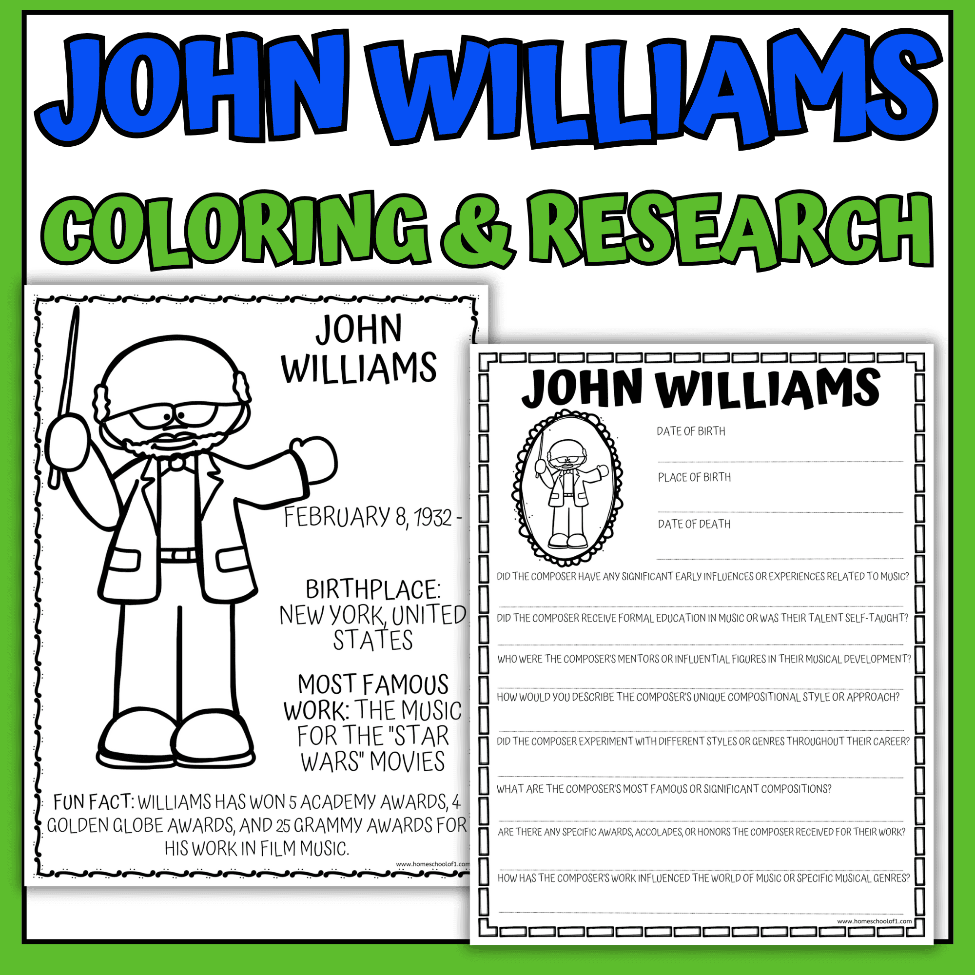 John Williams Composer Worksheets